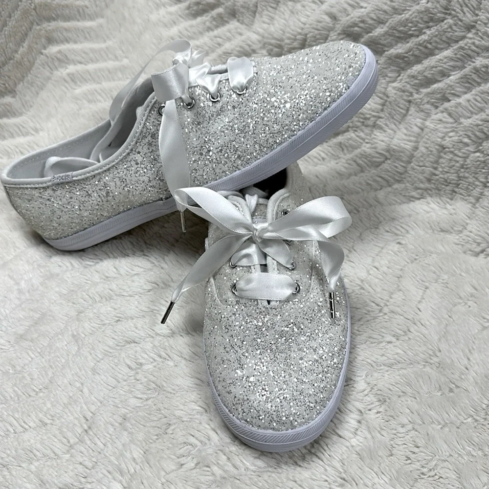 Keds x Kate Spade New York fashion sneakers Silver sparkle glitter , US 8, NWOT